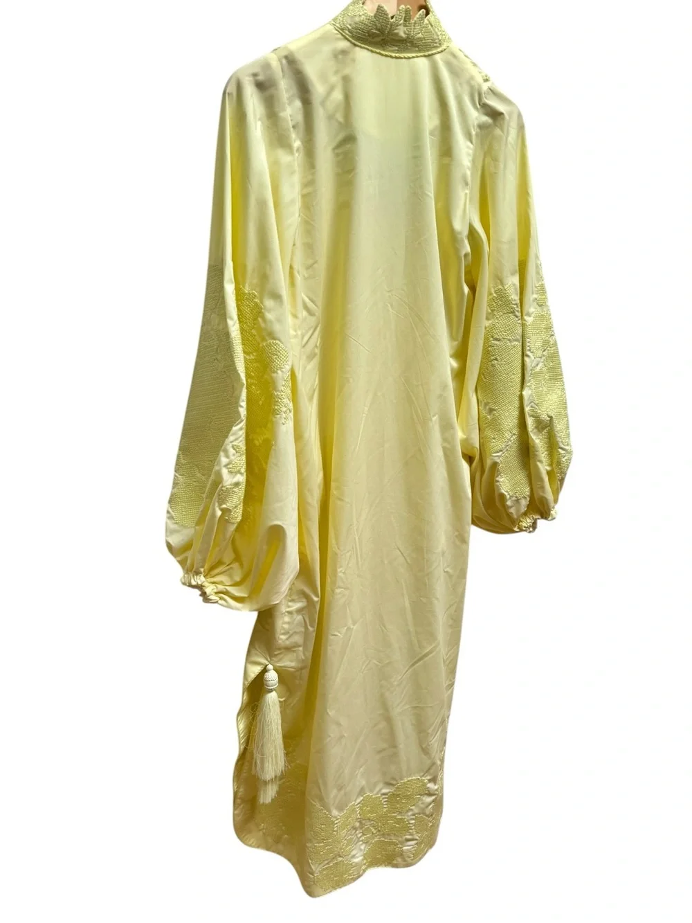 Yuliya Magdych Yellow Caftan Embroidered Roses Muslin Dress Caftan